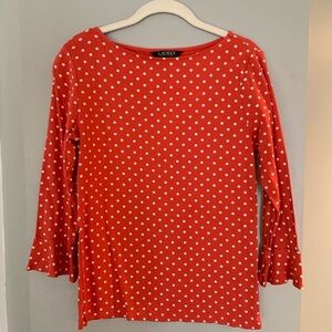 Lauren Ralph Lauren Orange Polka Dot Top - L
